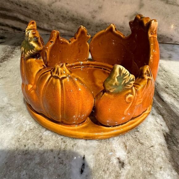 Tii Collections Vintage Ceramic Pumpkin Candle Holder Orange Thanksgiving Decor - Picture 1 of 7